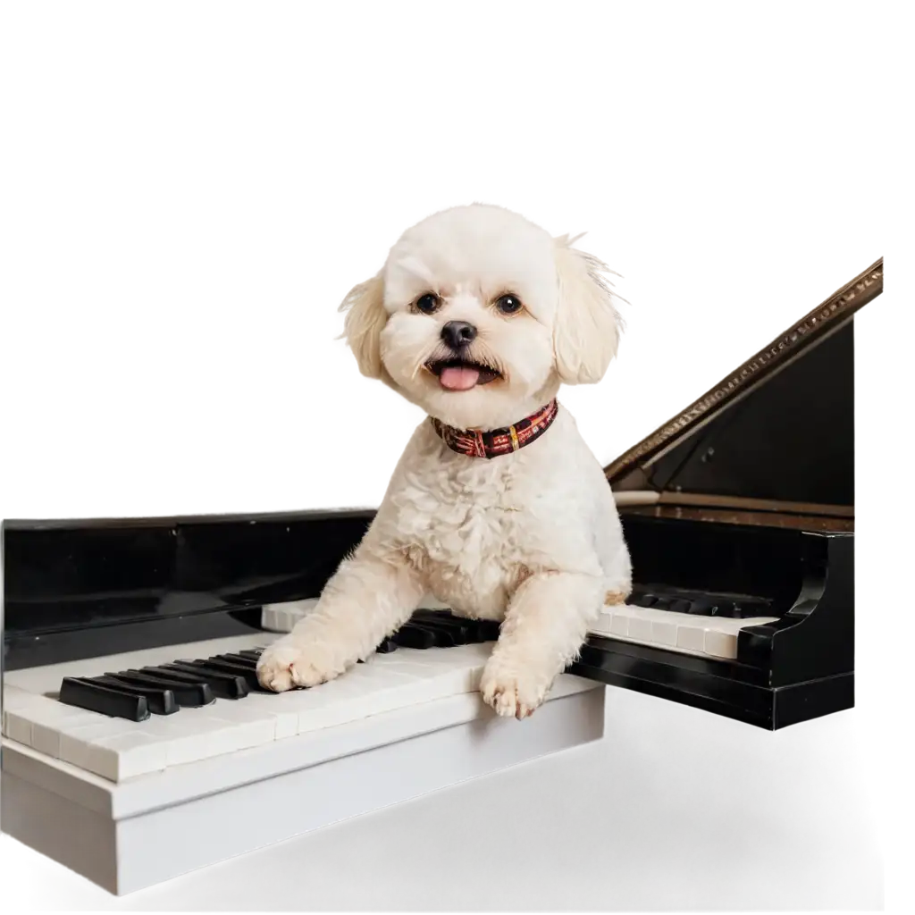 Premium-PNG-Image-of-a-White-Bichon-Maltese-Playing-the-Piano-AI-Art-Prompt