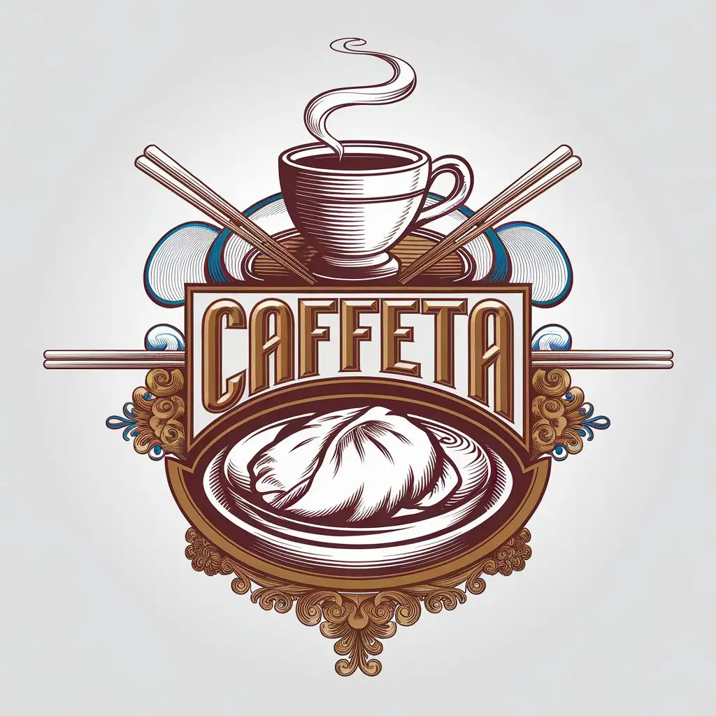 LOGO Design for Caffeta Tea Cup with Smoke Momo Plate in Vibrant Colors for Restaurant Industry