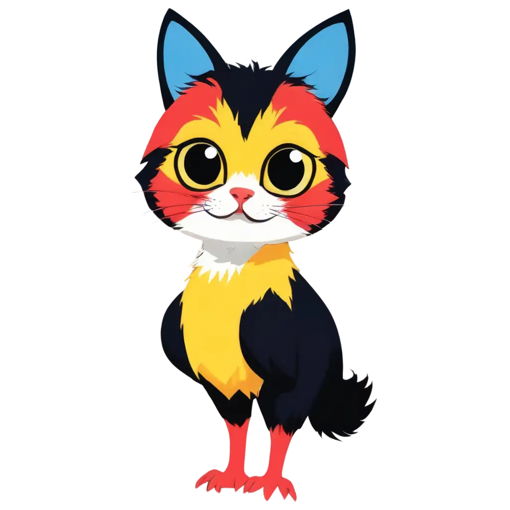 Vibrant-Yellow-Cat-PNG-with-Toucan-Nose-Blue-Eyes-and-Red-Ears-Perfect-for-Your-Creative-Projects