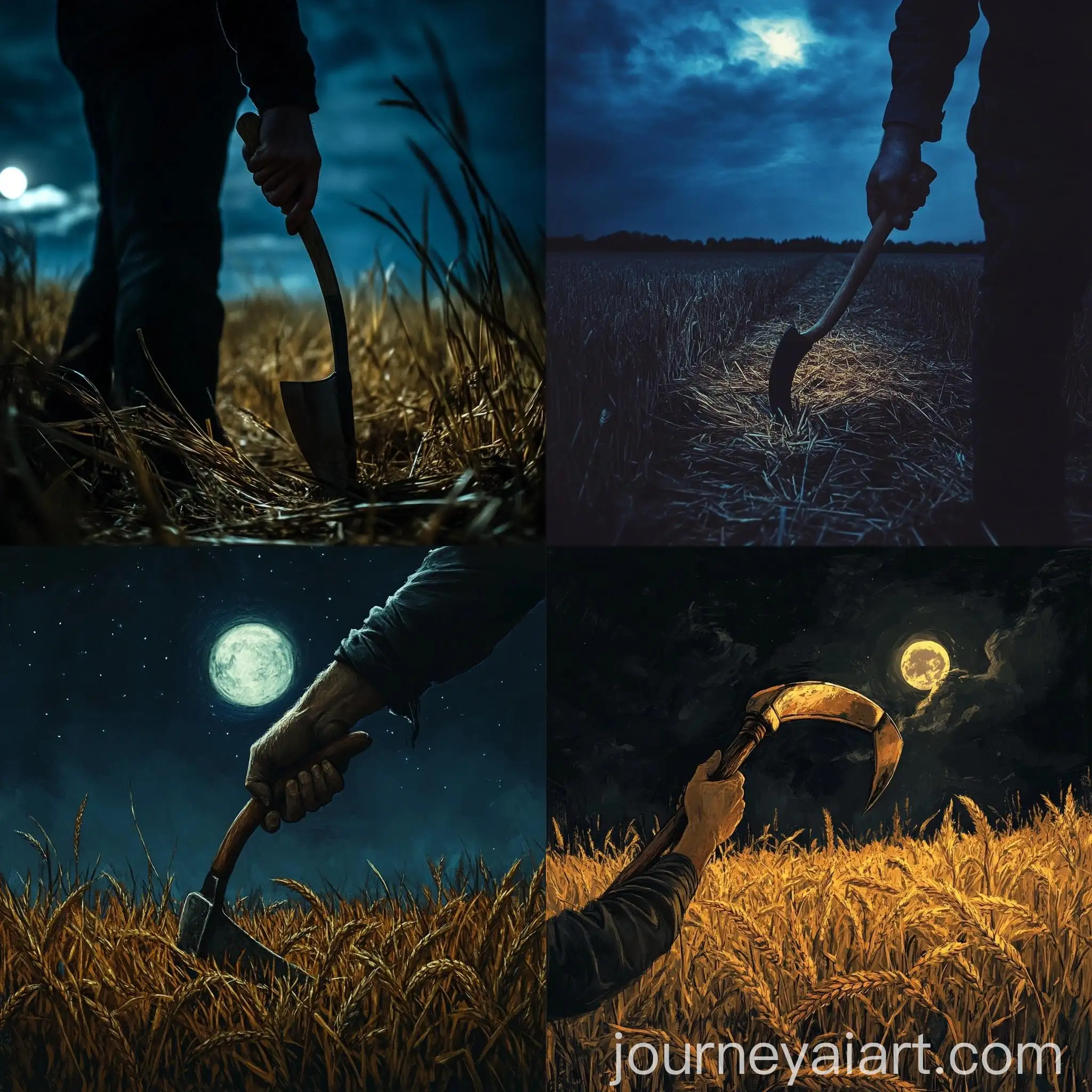 Harvest-Field-Night-Scene-with-Hand-Holding-Sickle