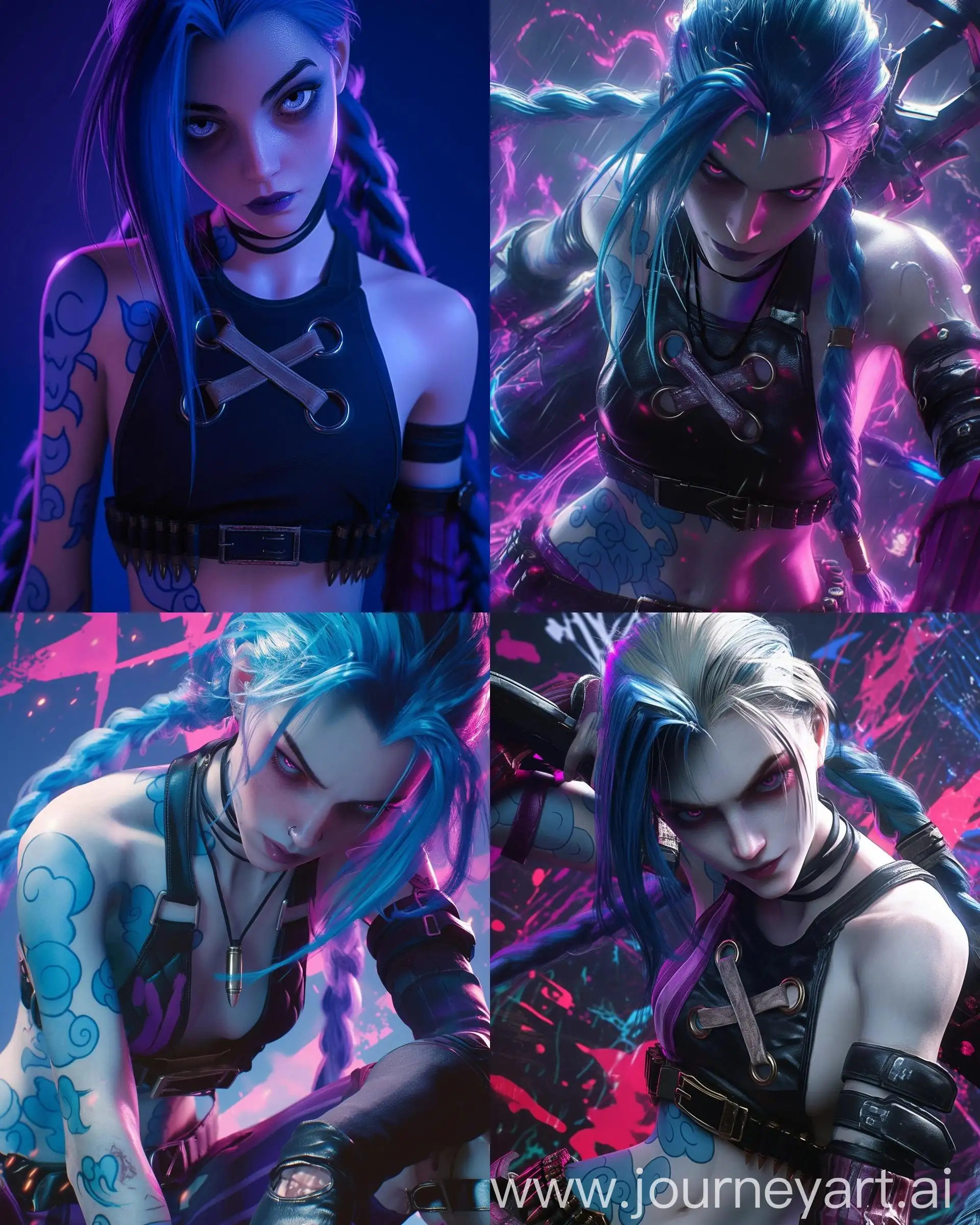 Jinx-from-Arcane-in-RaveThemed-Cyberpunk-Outfit-with-Neon-Tattoos-and-Techno-Saber