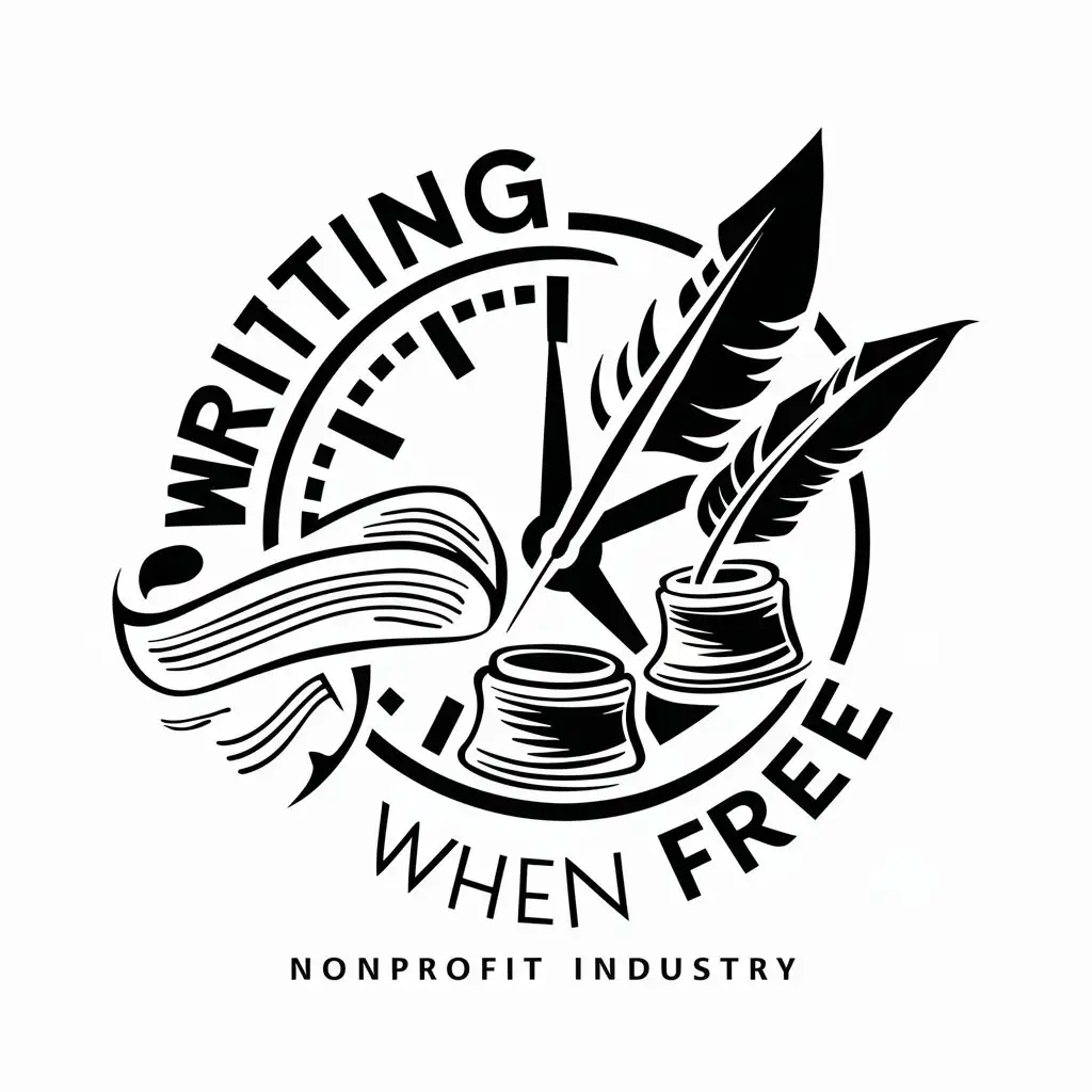 a logo design,with the text "writing when free", main symbol:Time, drawing, writing,complex,be used in Nonprofit industry,clear background