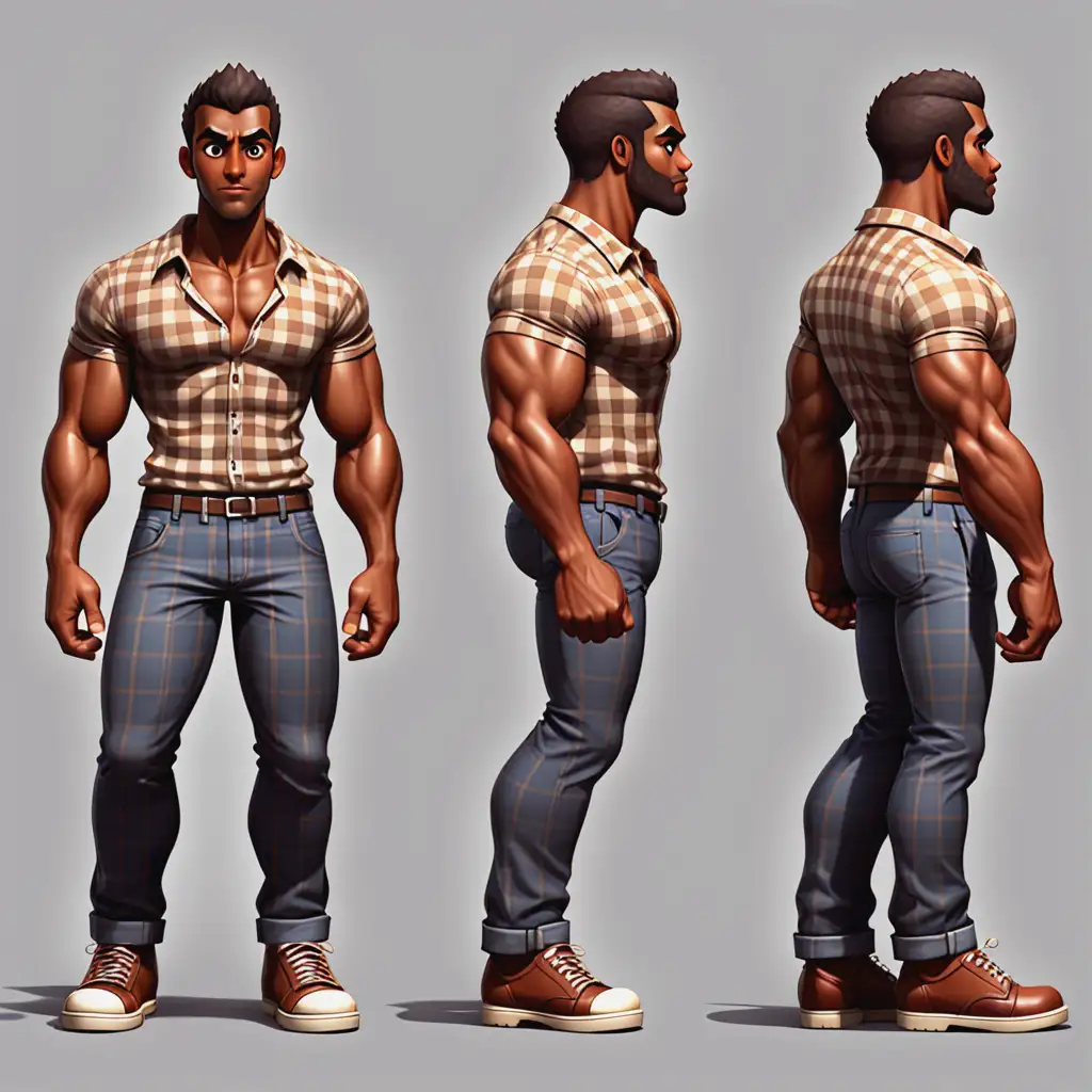 2D-Platformer-Game-Asset-Muscular-BrownSkinned-Protagonist-in-Checkered-Shirt