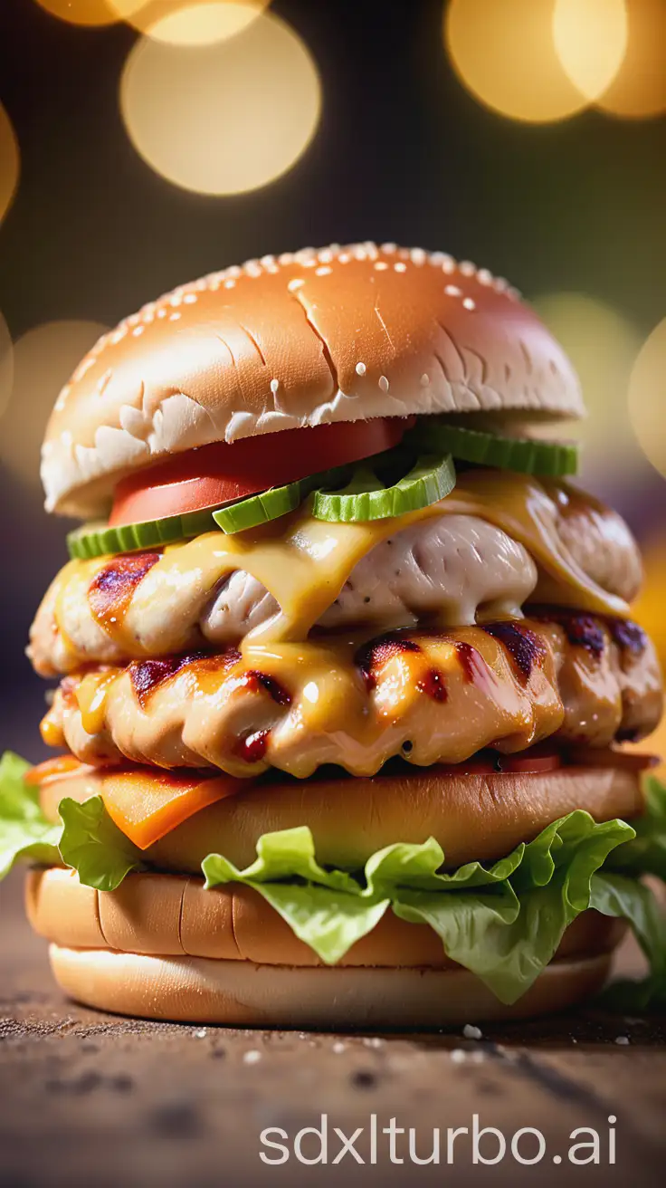 a chicken burger, Editorial Photography, Photography, Shot on 70mm lens, Depth of Field, Bokeh, DOF, Tilt Blur, Shutter Speed