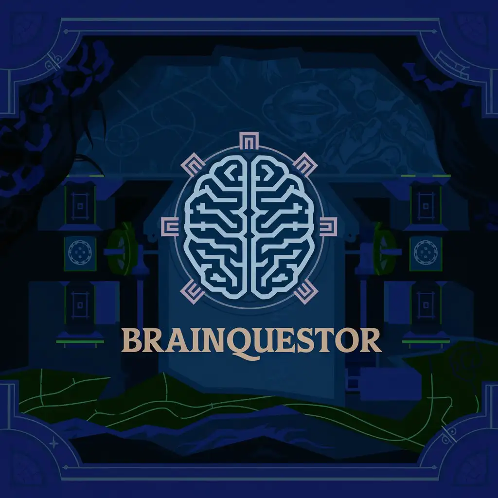 LOGO-Design-for-BrainQuestor-Deep-Blue-Emerald-Green-and-Soft-Gold-with-DungeonThemed-Aesthetic