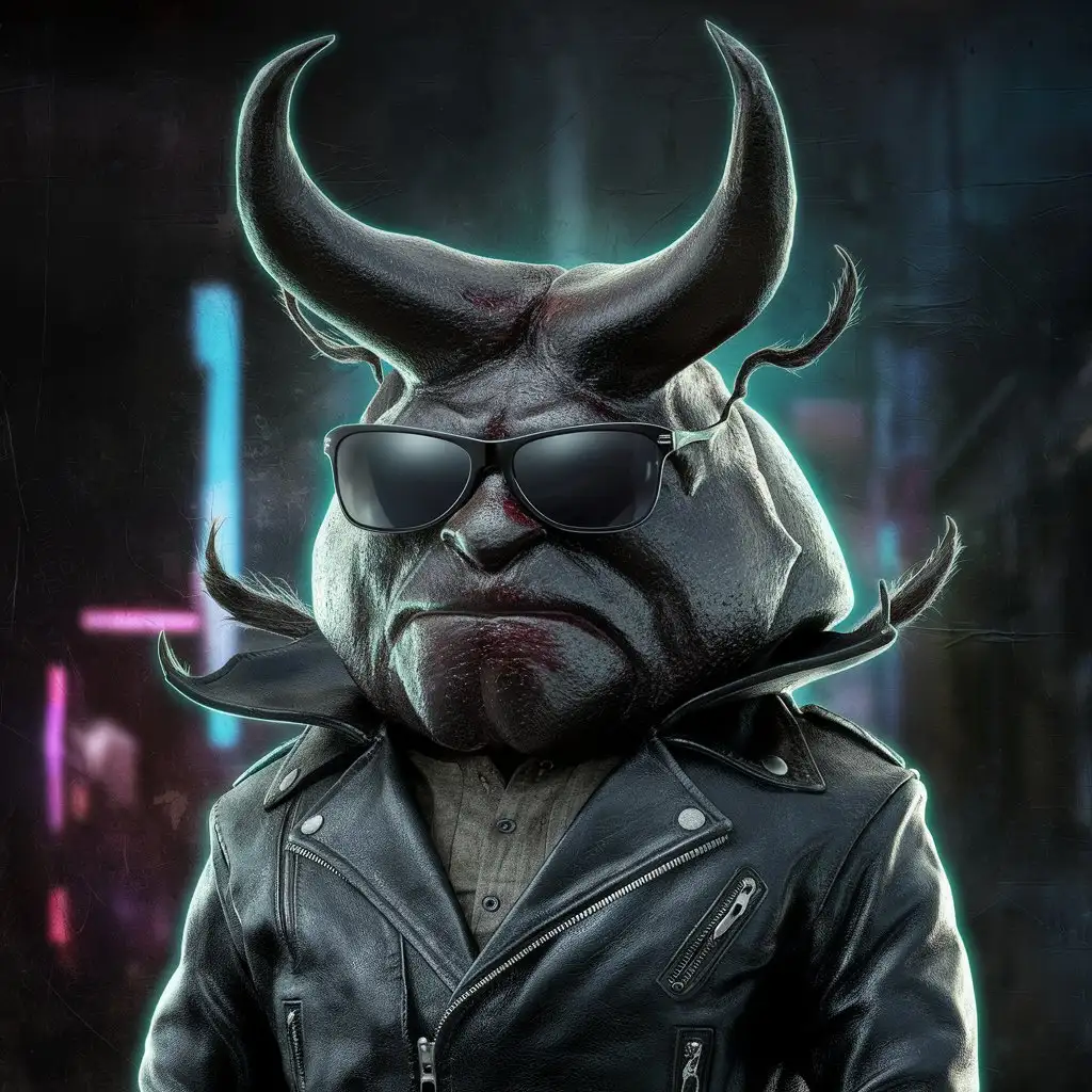 PixarStyle Evil Horned Beetle in Leather Jacket and Sunglasses