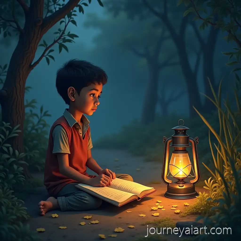 Suraj-studying-under-lanternYoung-Boy-Studying-Under-Lantern-Light-in-Rural-Village