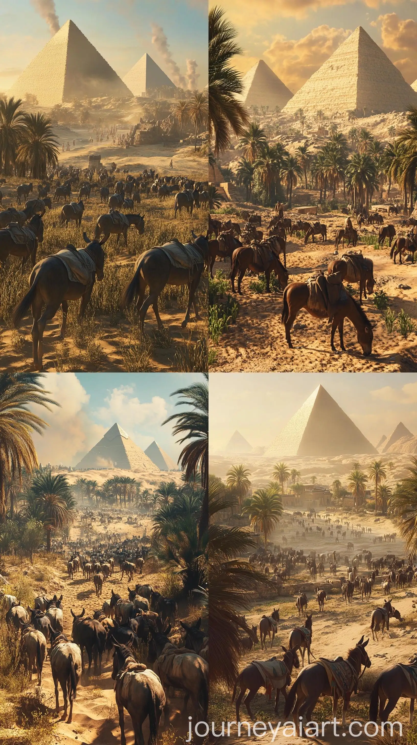 Ancient-Egyptian-Scene-with-Donkeys-and-Pyramids