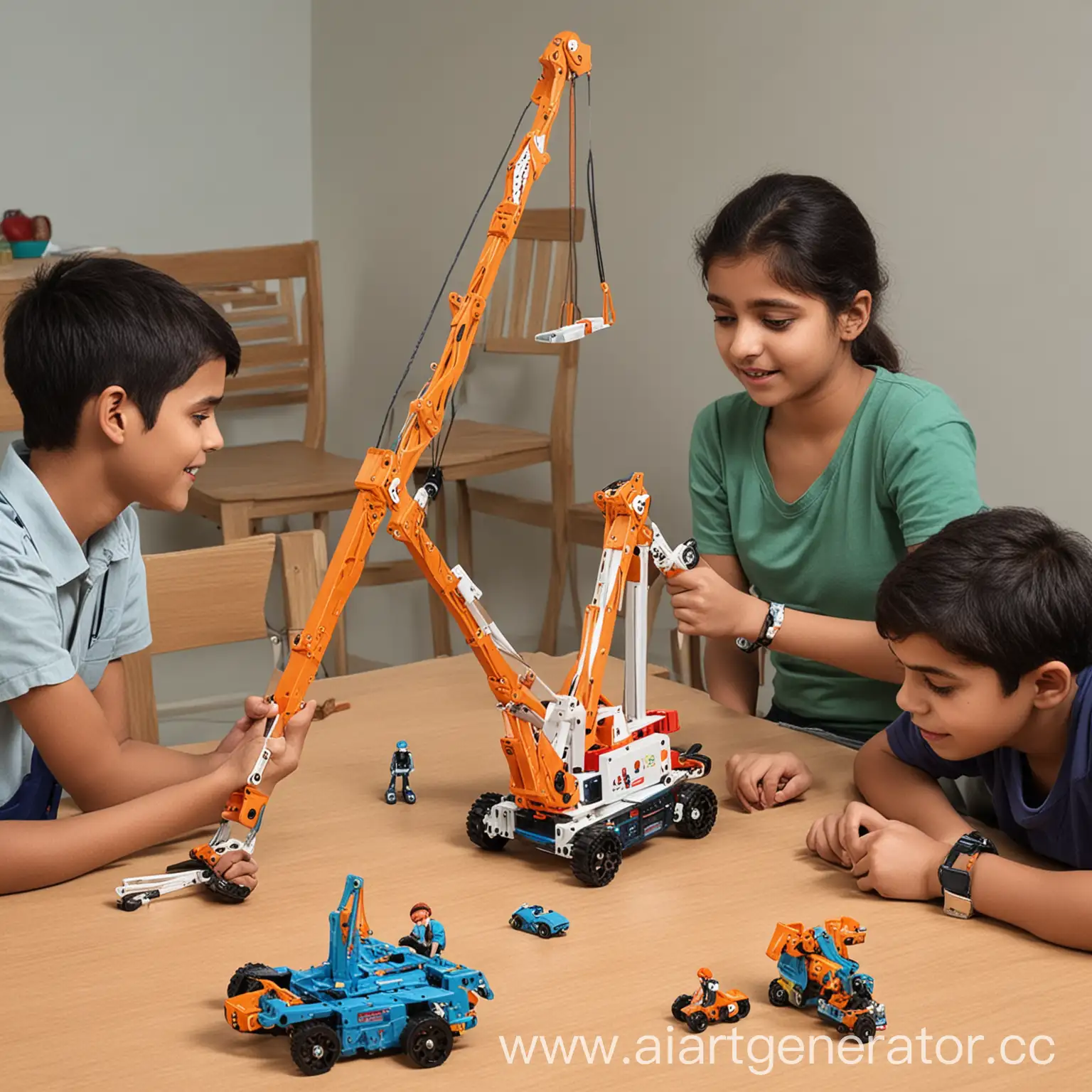 Group-of-Kids-Building-a-Crane-Robot-with-IndiaFIRST-Robotics-Kits