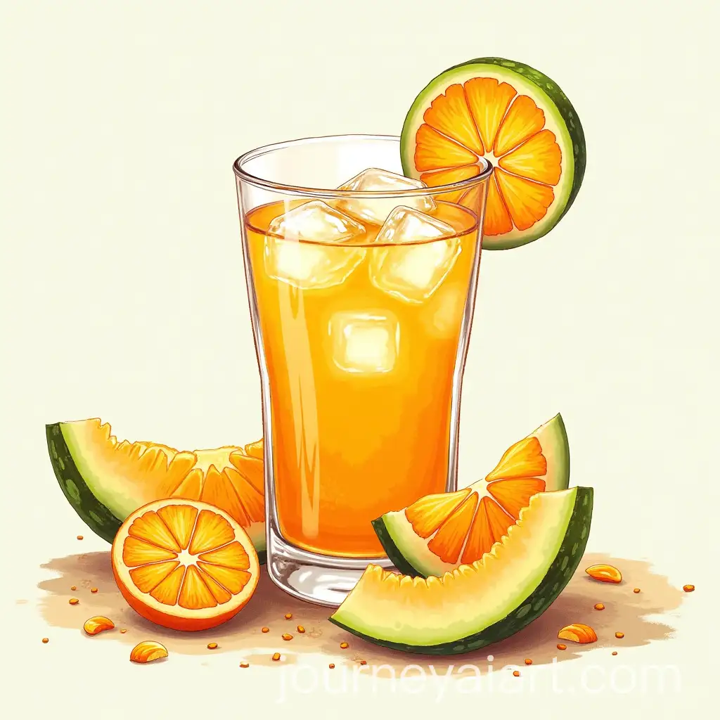 Glass-ofAI-Image-Prompt-Expansion-Orange-Melon-Liqueur-with-Ice-and-Fresh-Melon-Slices-on-Summer-Tablecloth