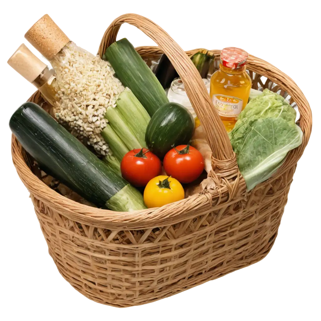 Basket-Containing-Product-Bottles-Vegetables-and-Meat-PNG-Image-for-Versatile-Digital-Usage