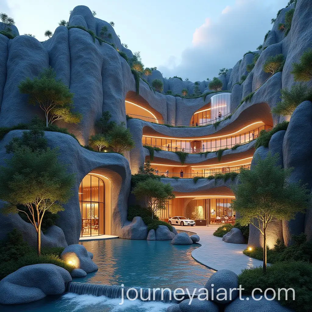 Rock-Mountain-Design-Shopping-Mall-with-Waterfall-and-Luxury-Car-Parking-in-Nha-Trang