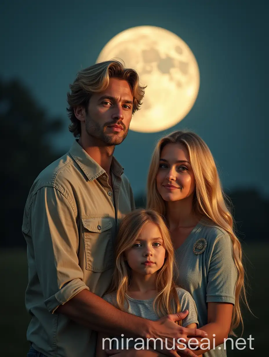 Blonde Family under Full Moon