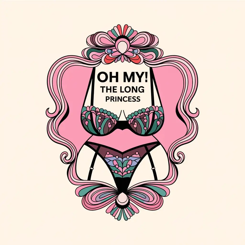 a vector logo design,with the text "Oh my! The long princess", main symbol:erotic lingerie,complex,be used in Retail industry,clear background