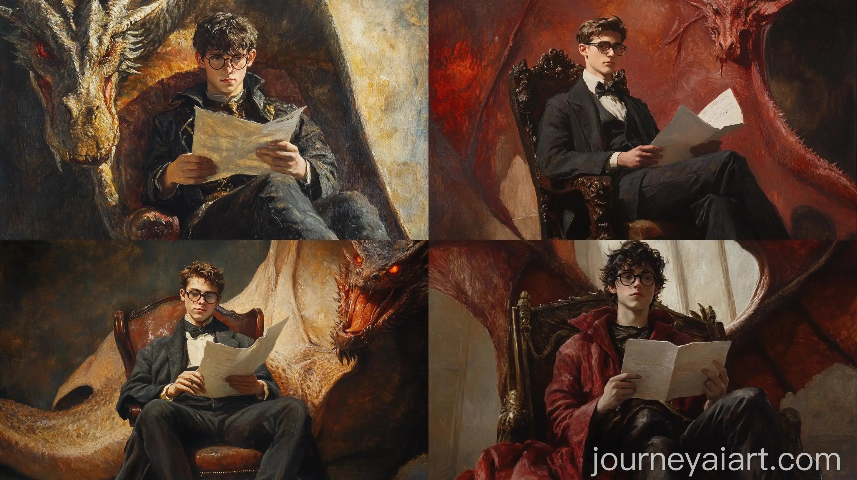 Young-Wizard-Reading-on-Dragon-in-Oil-Painting
