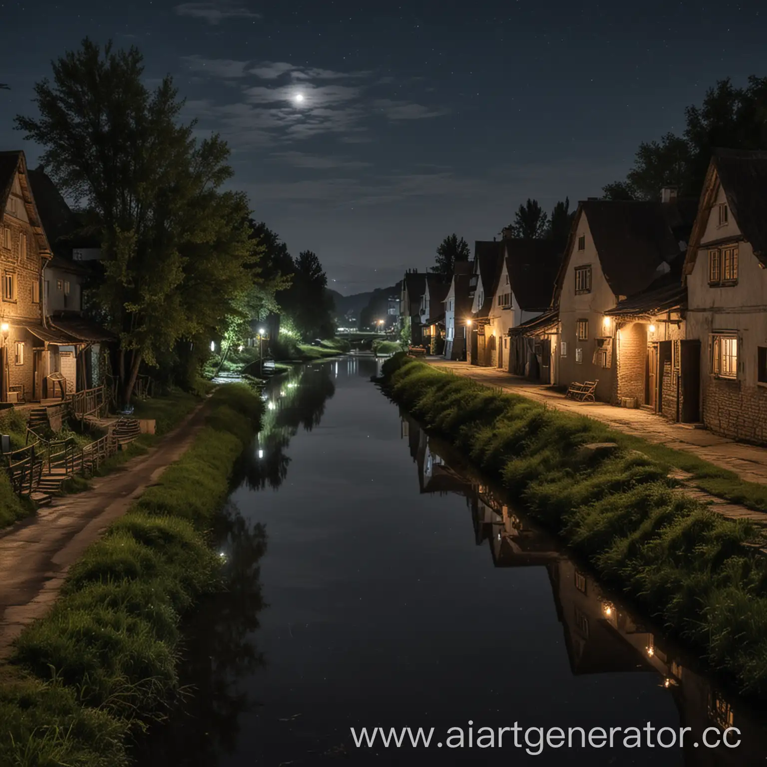 Night-River-Flowing-Through-the-Village