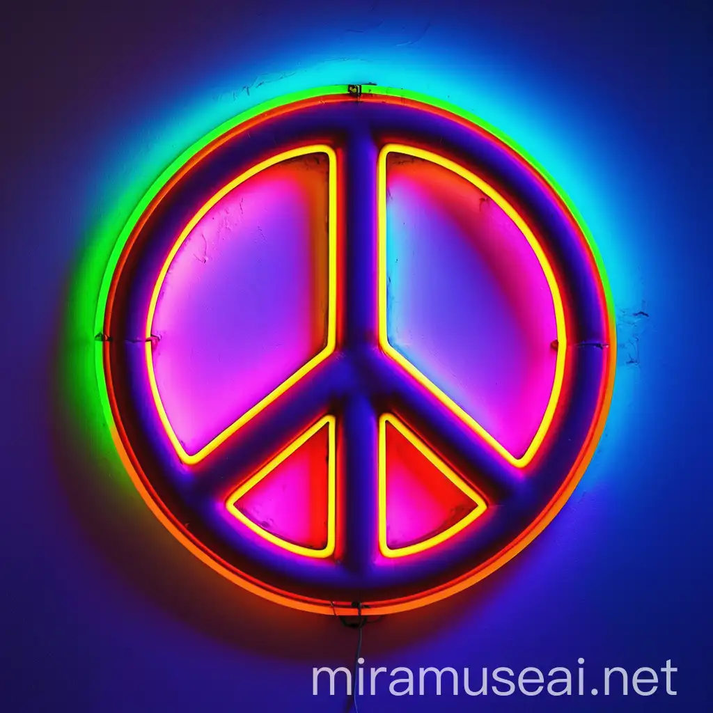 Vibrant Neon Peace Symbol Graffiti on Urban Wall