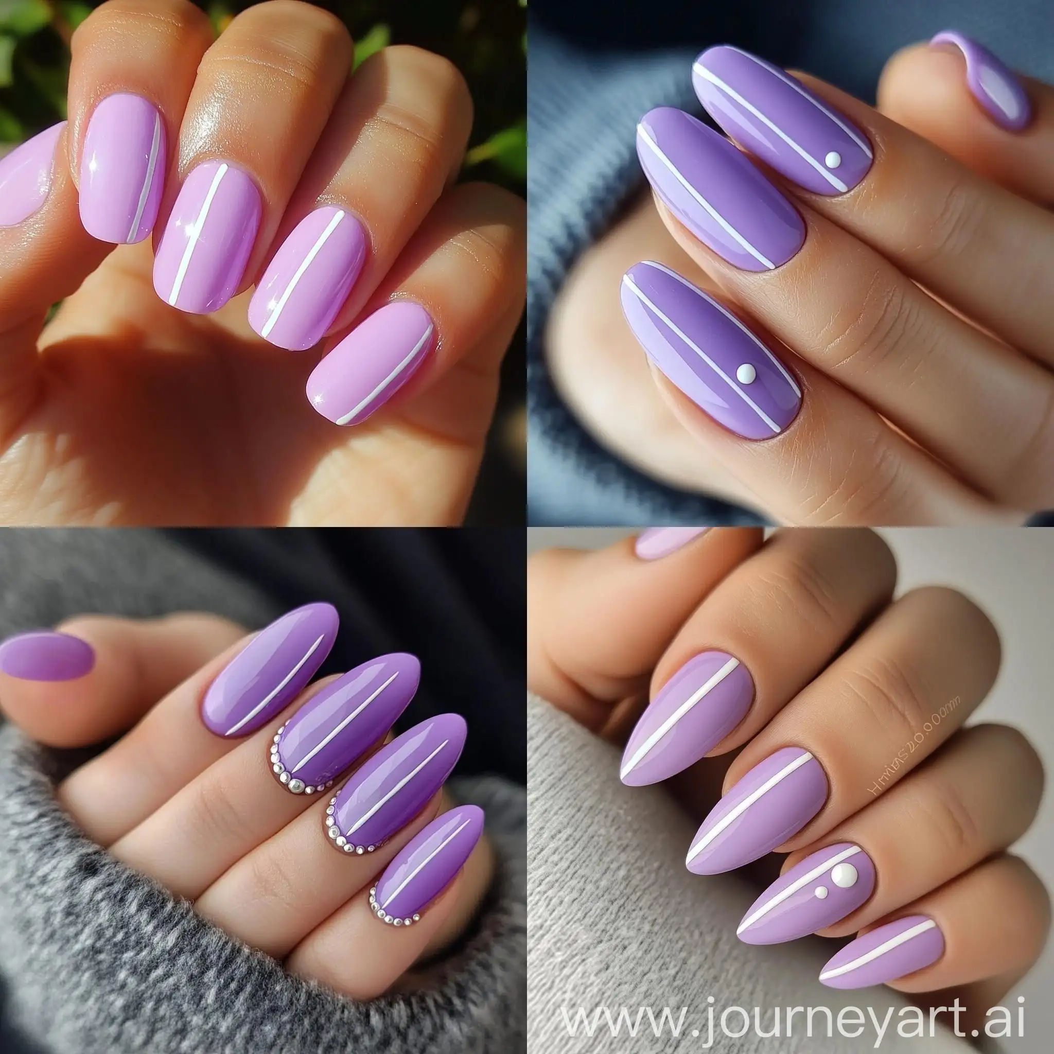 Elegant-Oval-Nail-Design-with-Light-Purple-Polish-and-White-Accents