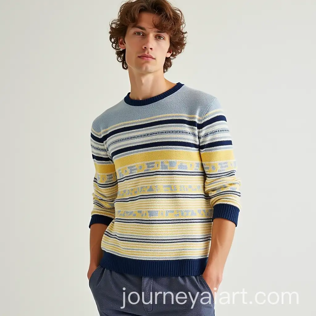 Summer-APC-Jacquard-Pull-in-EcruAI-Image-Prompt-Expansion-Light-Blue-Yellow-Navy-Blue-and-Police-Blue