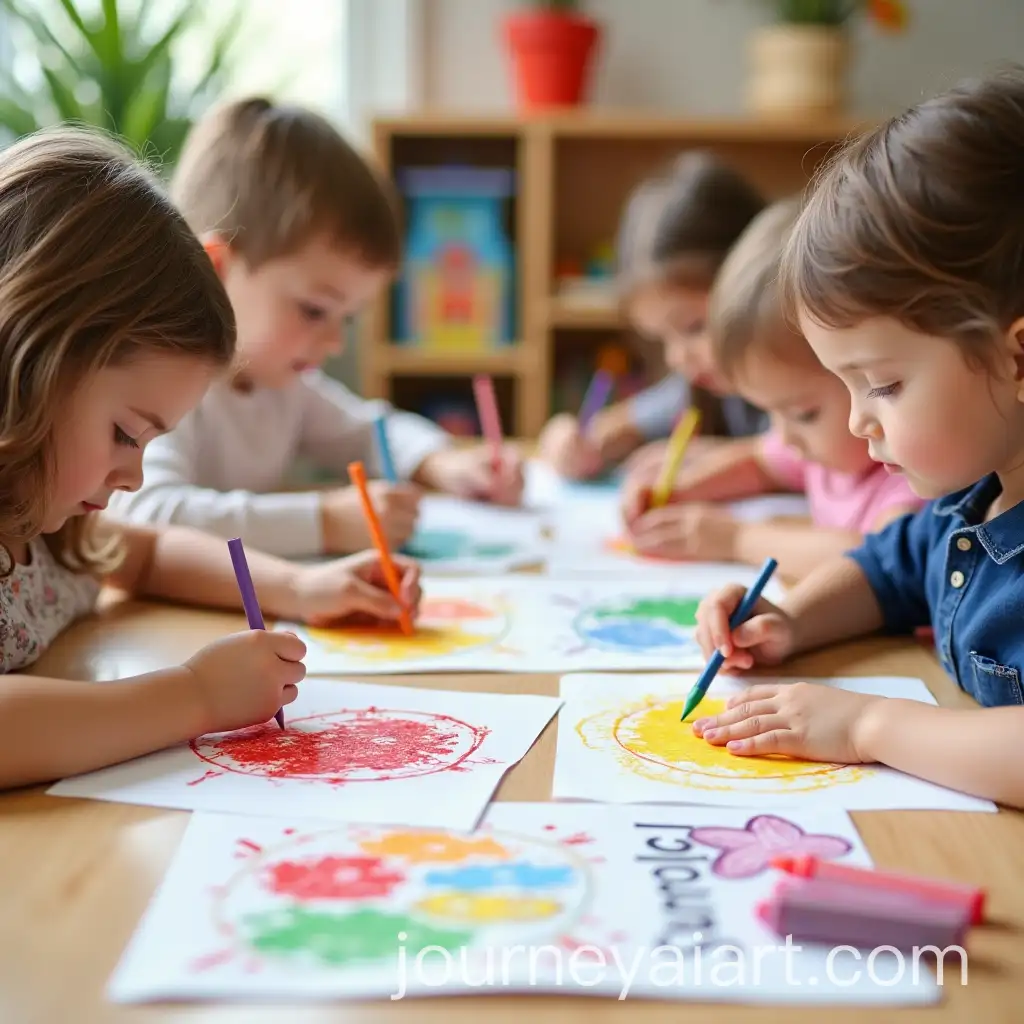 Kindergarten-Students-Coloring-at-Work-Tables-with-Various-Coloring-Materials