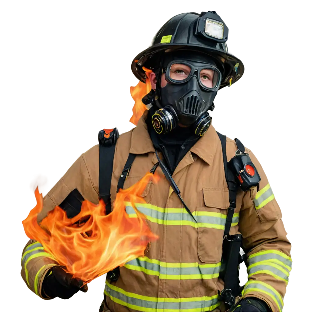 Fireman with mask inside fire