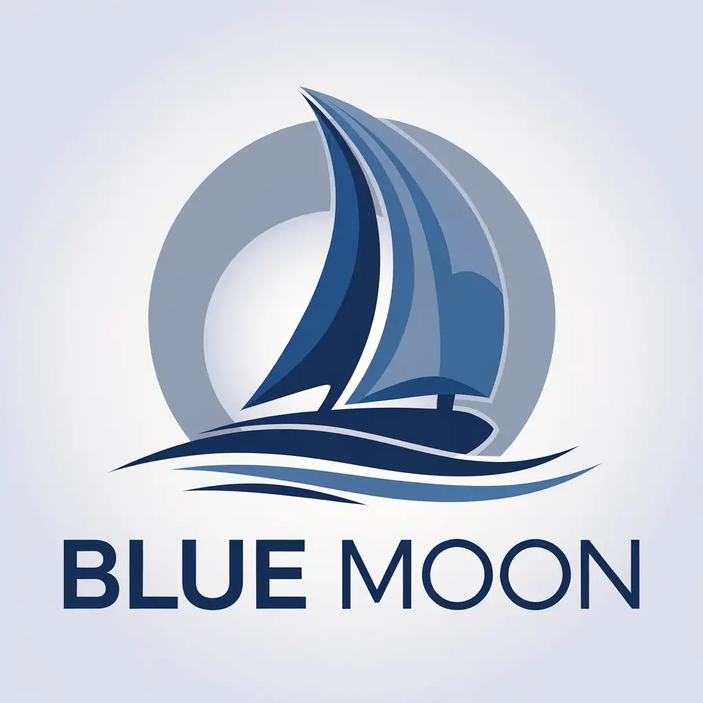 a vector logo design,with the text "Blue Moon", main symbol:This is a unique logo design project as it is a logo for a 22 foot racing sailboat called a J70 that will be placed on the sides of the boat near the transom. The name and logo will also go on tee shirts, hats, coffee cups, hoodies, etc.. So this is not a company logo project. The logo will be Modern and Abstract,Moderate,be used in Sports Fitness industry,clear background