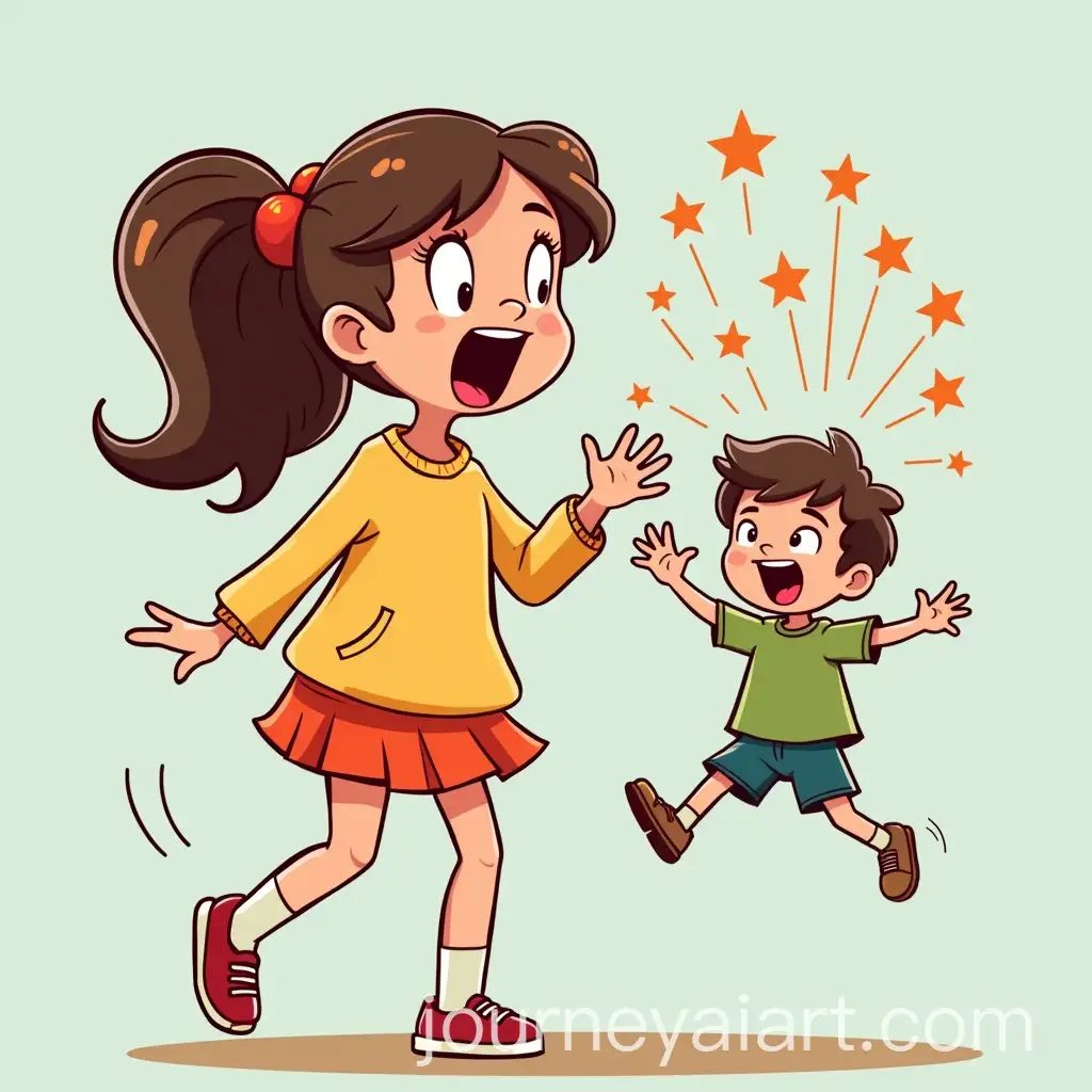 Bold-Girl-Laughing-and-Screaming-with-Boy-in-Cartoon-Style