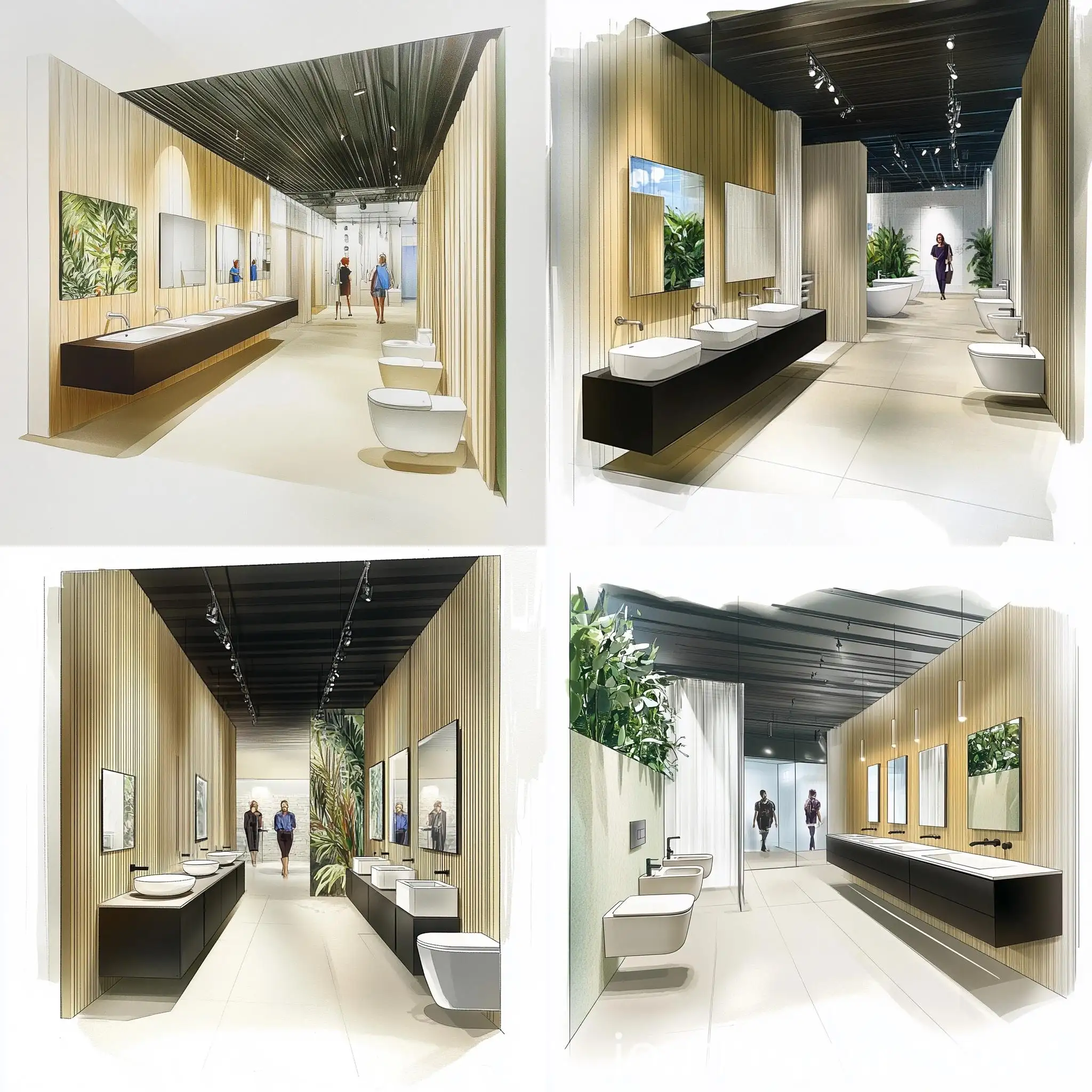 Modern-Plumbing-Showroom-with-Botanical-Wallpapers-and-Fixture-Displays