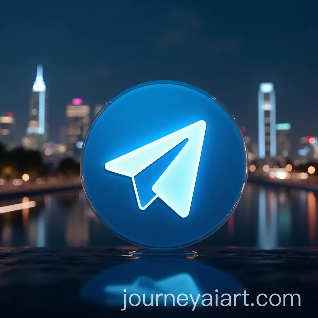 3D-GlassAI-Image-Prompt-Expansion-Telegram-Logo-in-Front-of-a-Big-City-at-Night