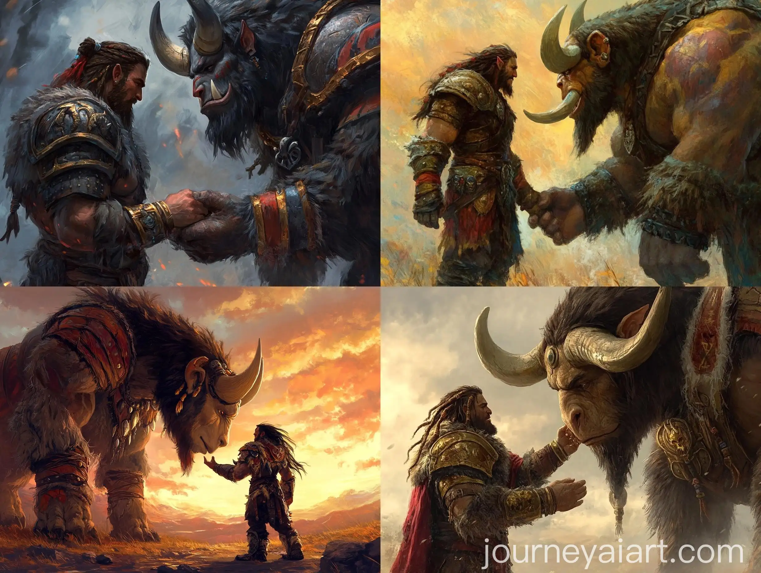 Warcraft-Horde-Tauren-Warrior-Greeting-Human