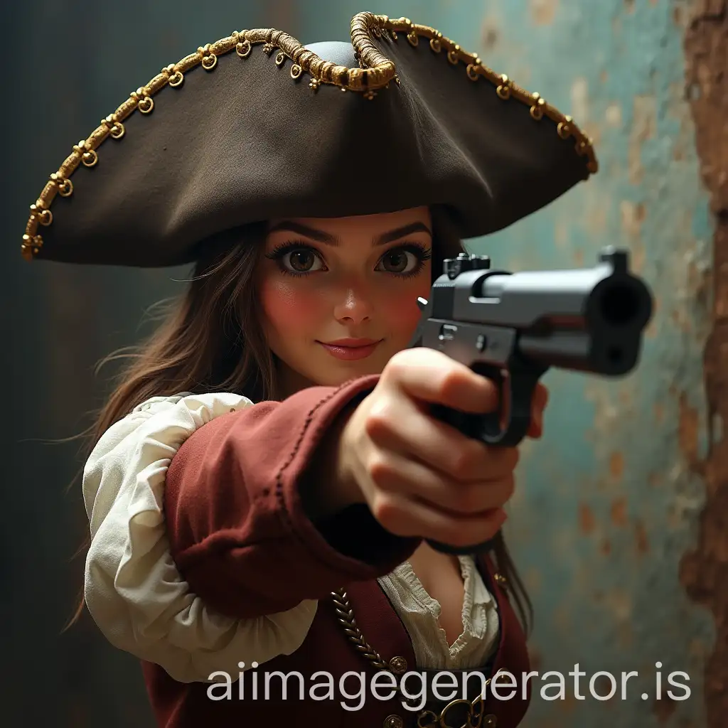 Brave-Pirate-Aims-with-Pistol-at-Dusk-on-a-Ship-Deck