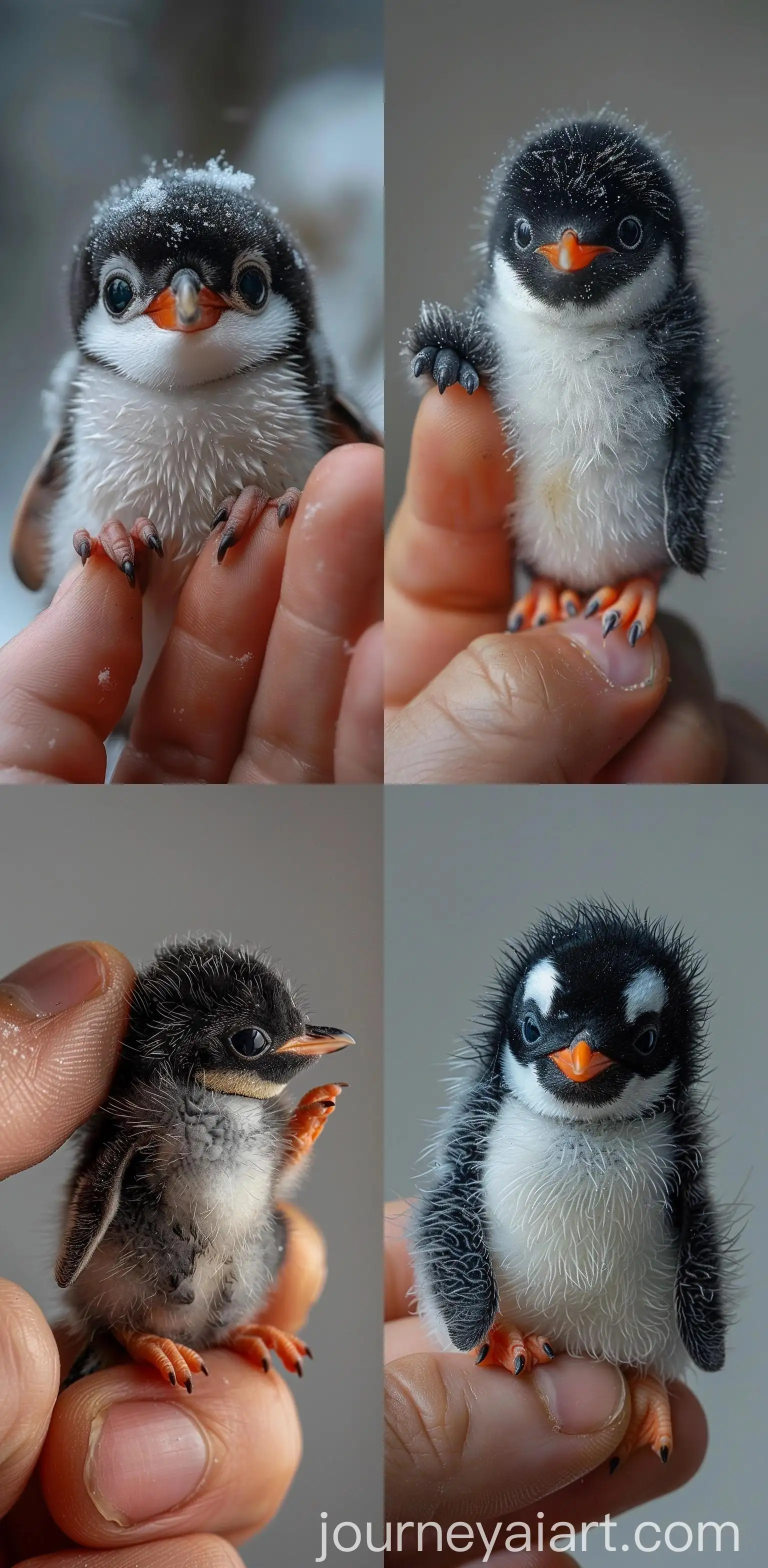 Macro-Photography-of-Miniature-Penguin-Perched-on-Finger