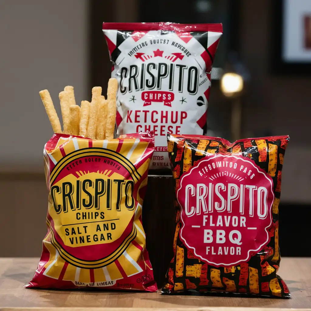 Variety Pack of Crispito Chips Salt Vinegar Ketchup Cheese BBQ Flavors