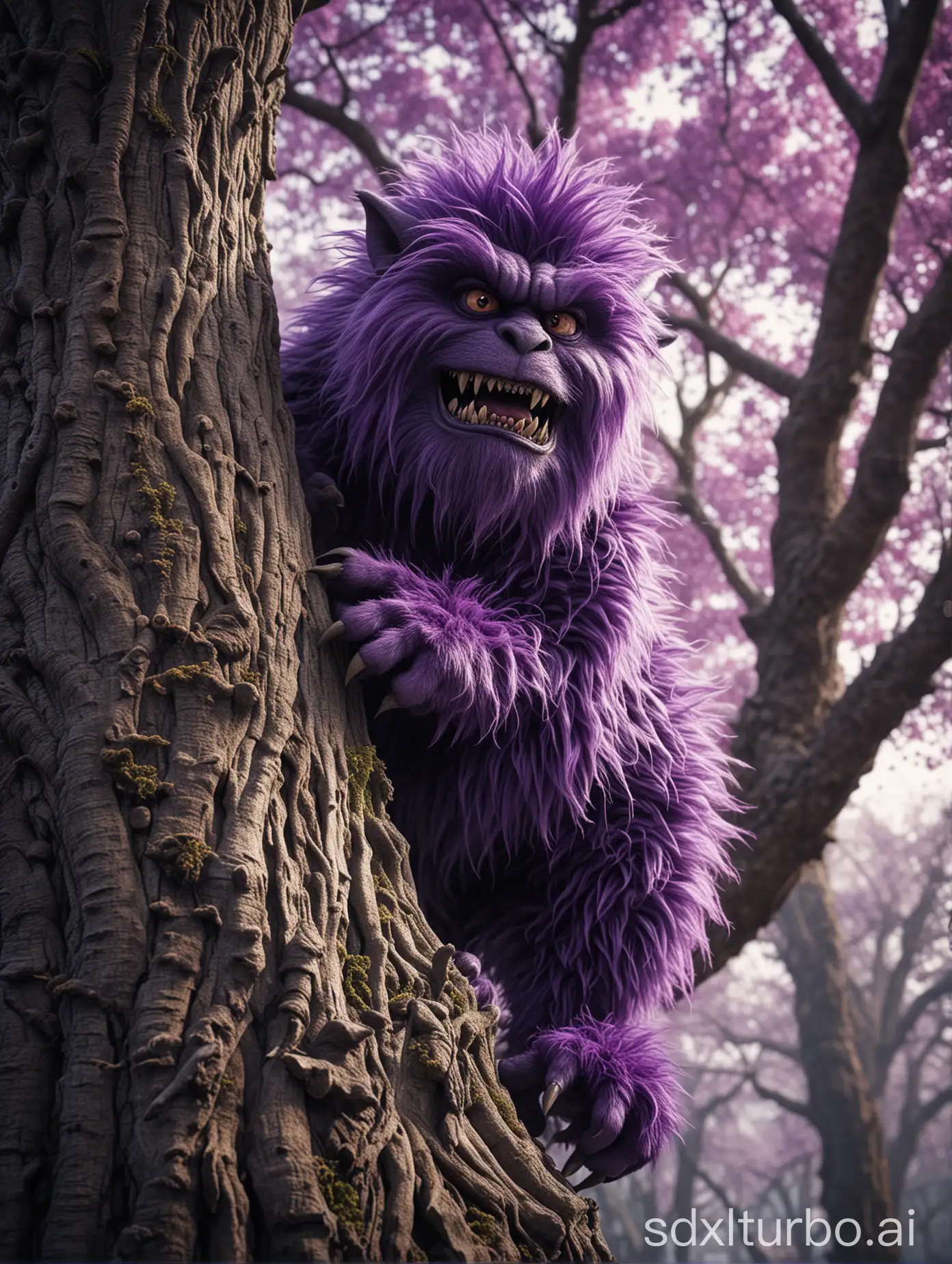 PurpleFurred-Monster-Climbing-Tree-in-Cinematic-Style