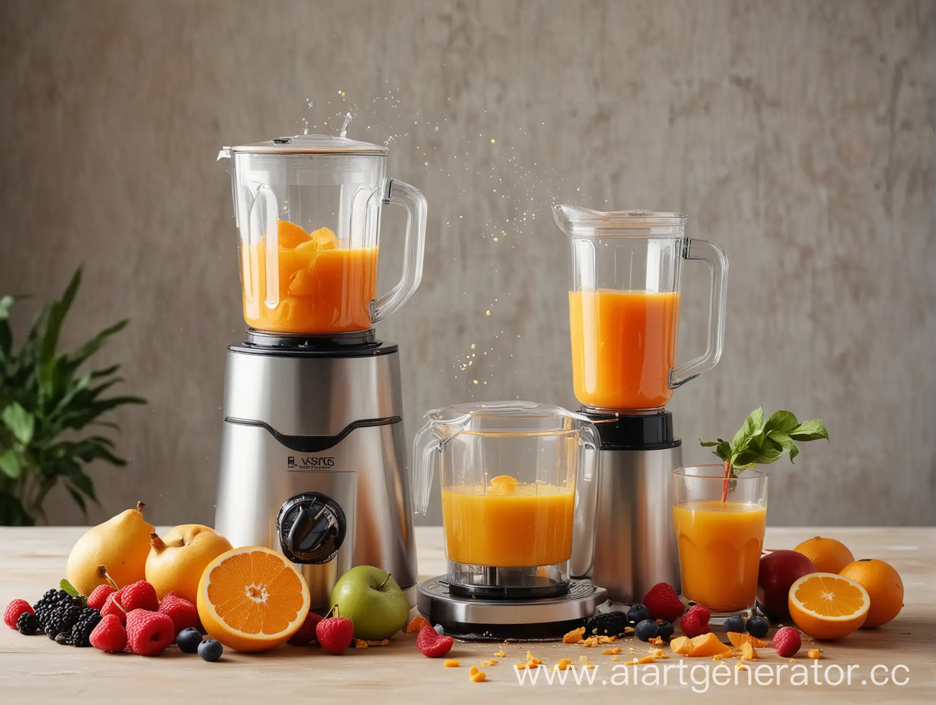 Dynamic-Fruit-and-Juice-Splash-with-Kitchen-Appliances-in-Daylight