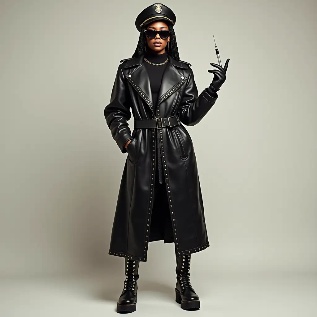 Confident-Female-African-Rapper-in-Edgy-Leather-Fashion