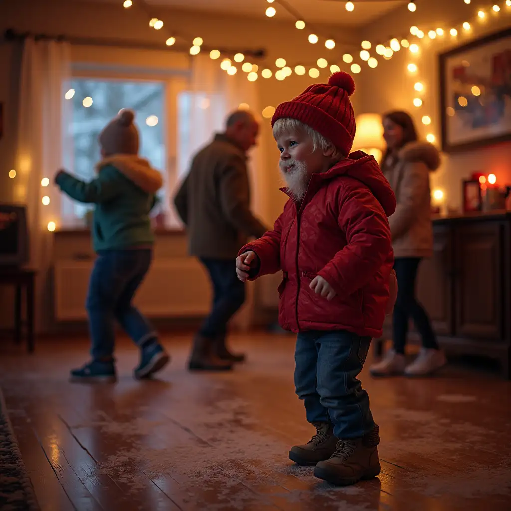 10YearOld-Children-Dancing-at-Home-with-Grandpa-Frost-in-Winter-Evening-Fun