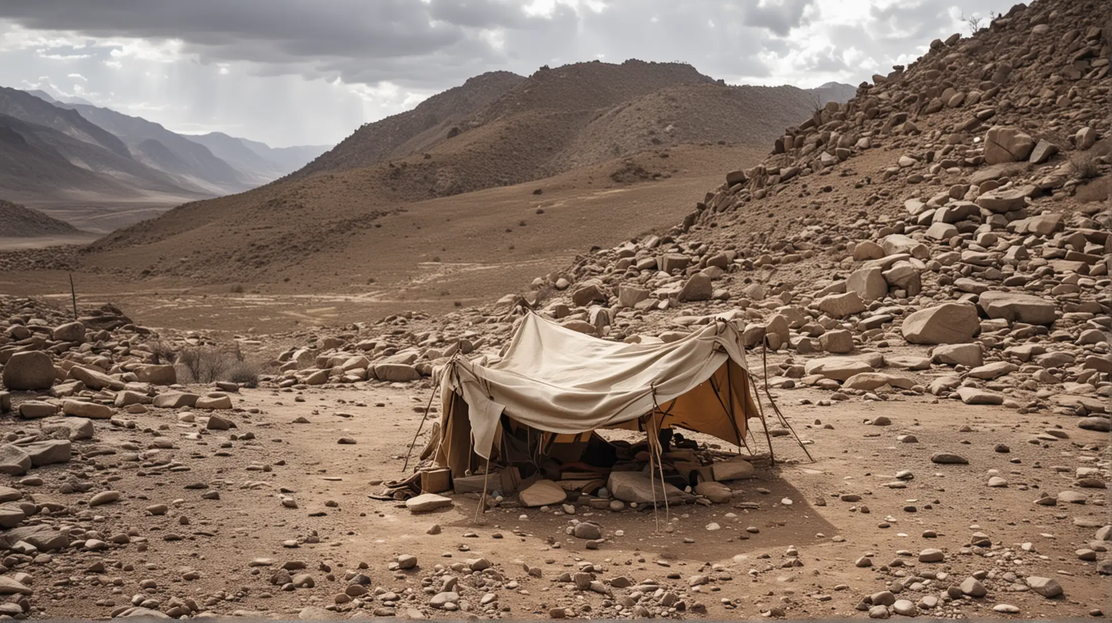 Makeshift Shelter in a Barren Wilderness