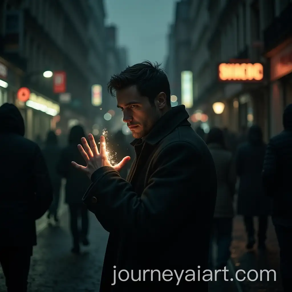 Mysterious-Man-Hiding-in-Shadowy-Urban-Alley-with-Glowing-Power