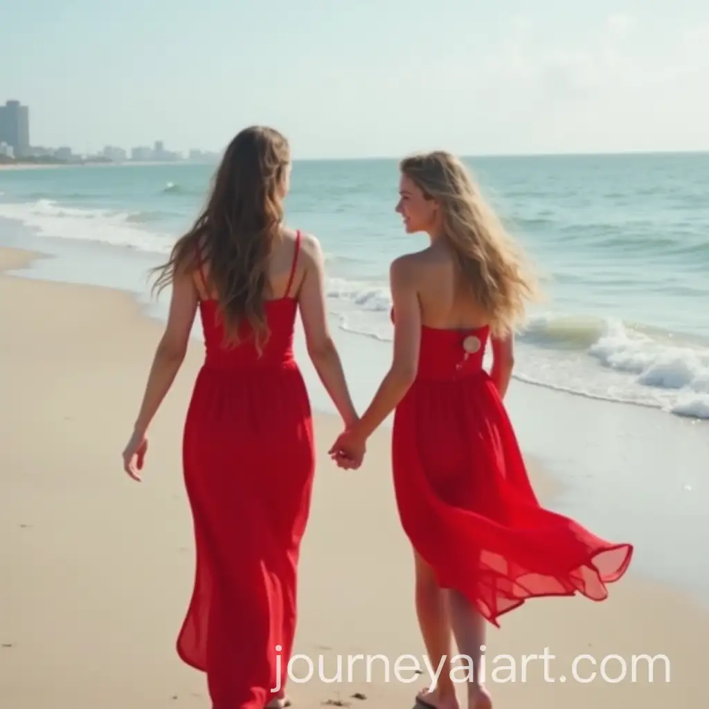 Couple-Walking-HandinHand-on-the-BeachAI-Image-Prompt-Expansion-in-Red-Dress