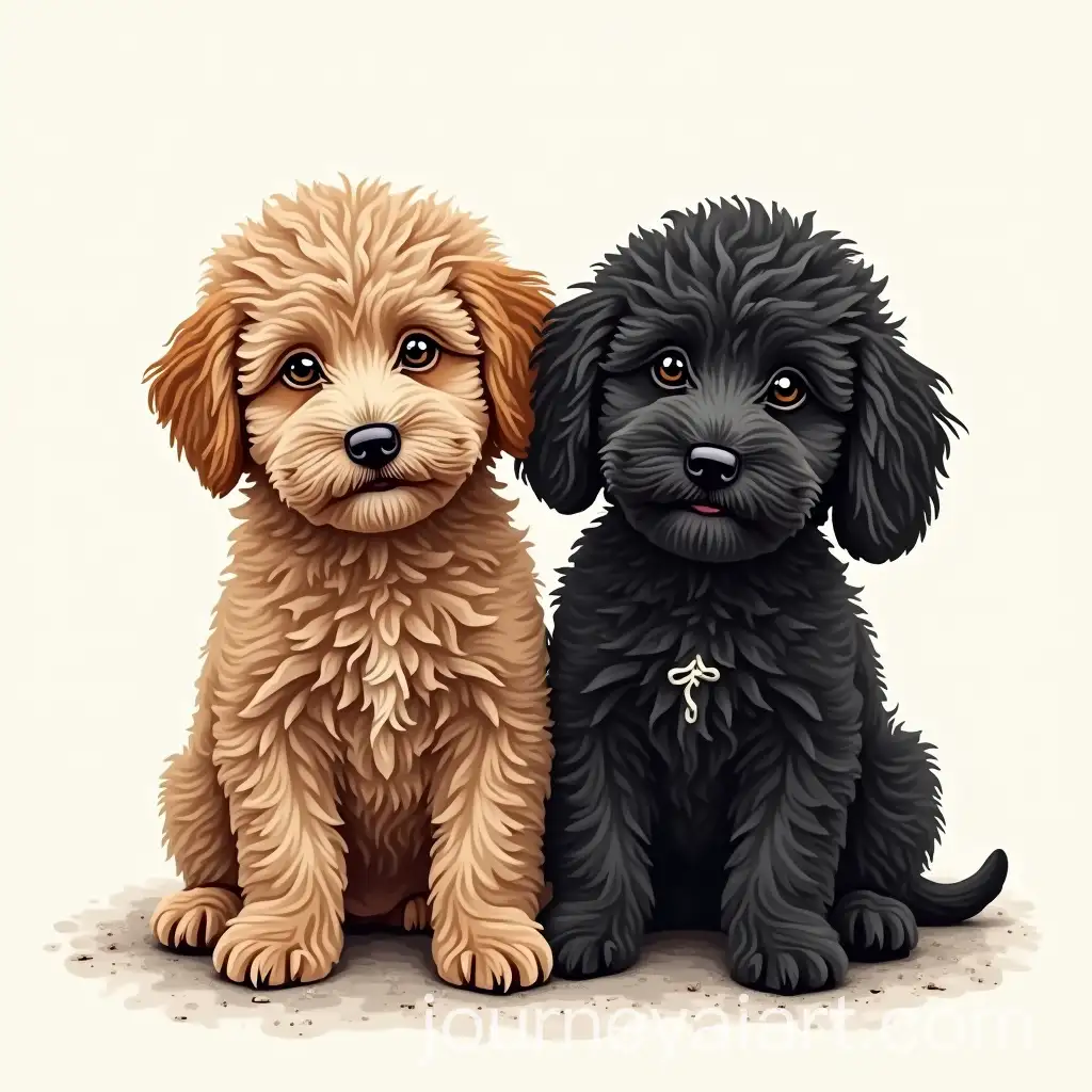Elegant-Line-Art-of-a-Brown-Cavoodle-and-Black-Miniature-Poodle