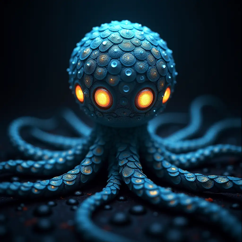 It has shimmering, scale-like skin, which glows in different colors depending on its mood. Six eyes are symmetrically arranged around its head, which glow in the dark. Instead of arms, it has tentacles that can reach almost to infinity.