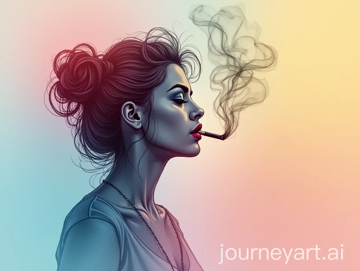 Woman-Smoking-with-Colorful-Gradient-Background