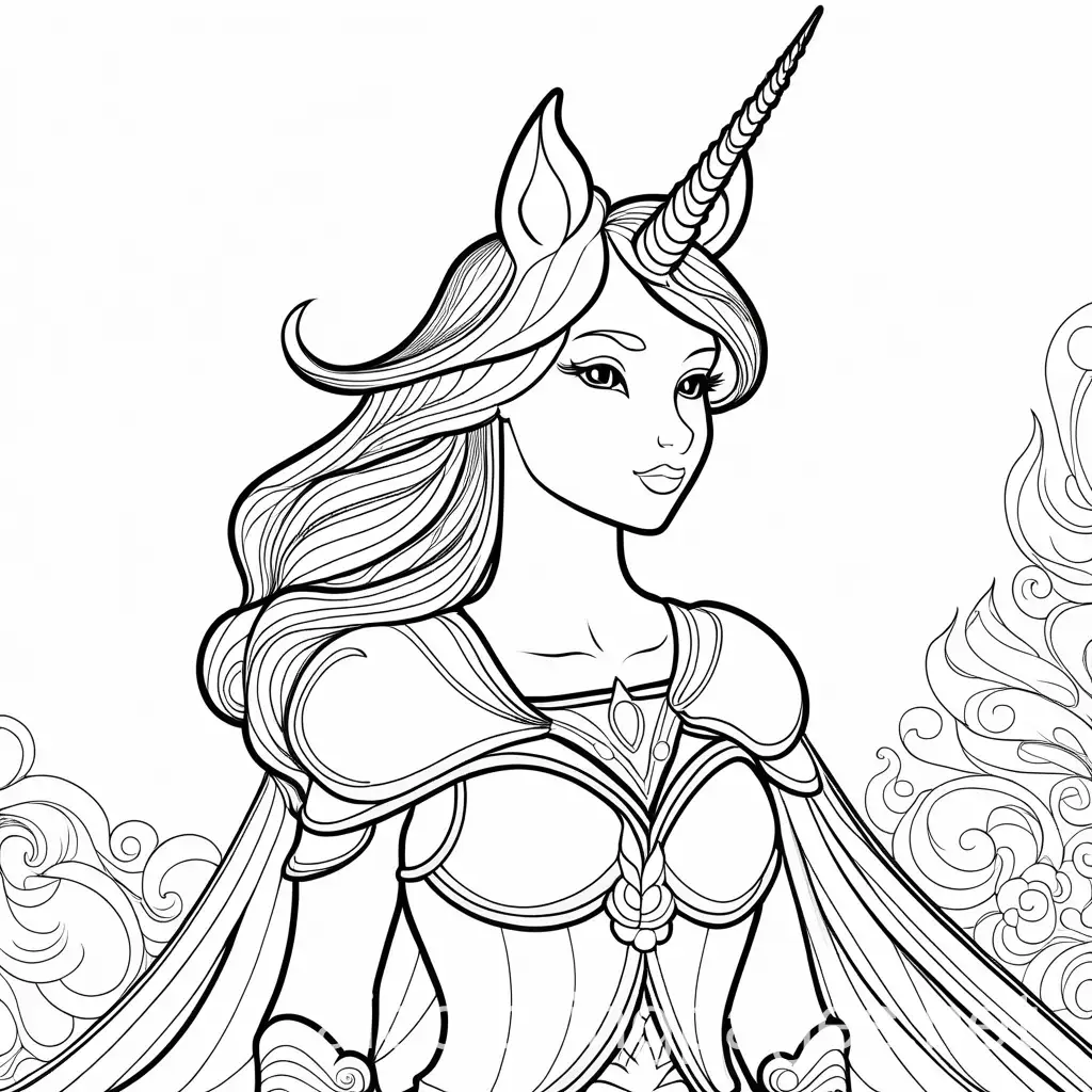 Hero-Unicorn-Girl-Coloring-Page-in-Black-and-White