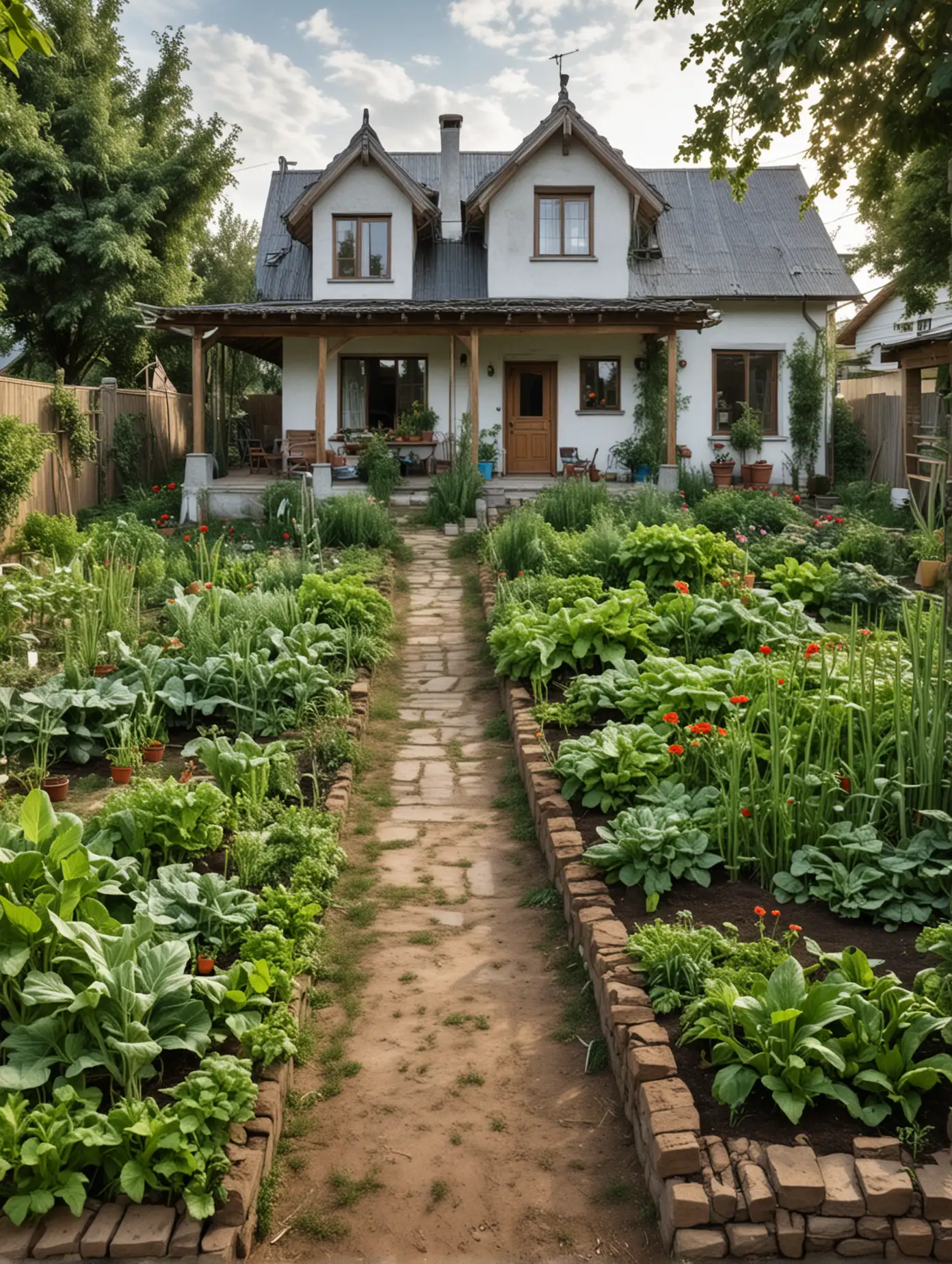 Rural house with yard,Modern style house, 
There is a vegetable patch in the yard
