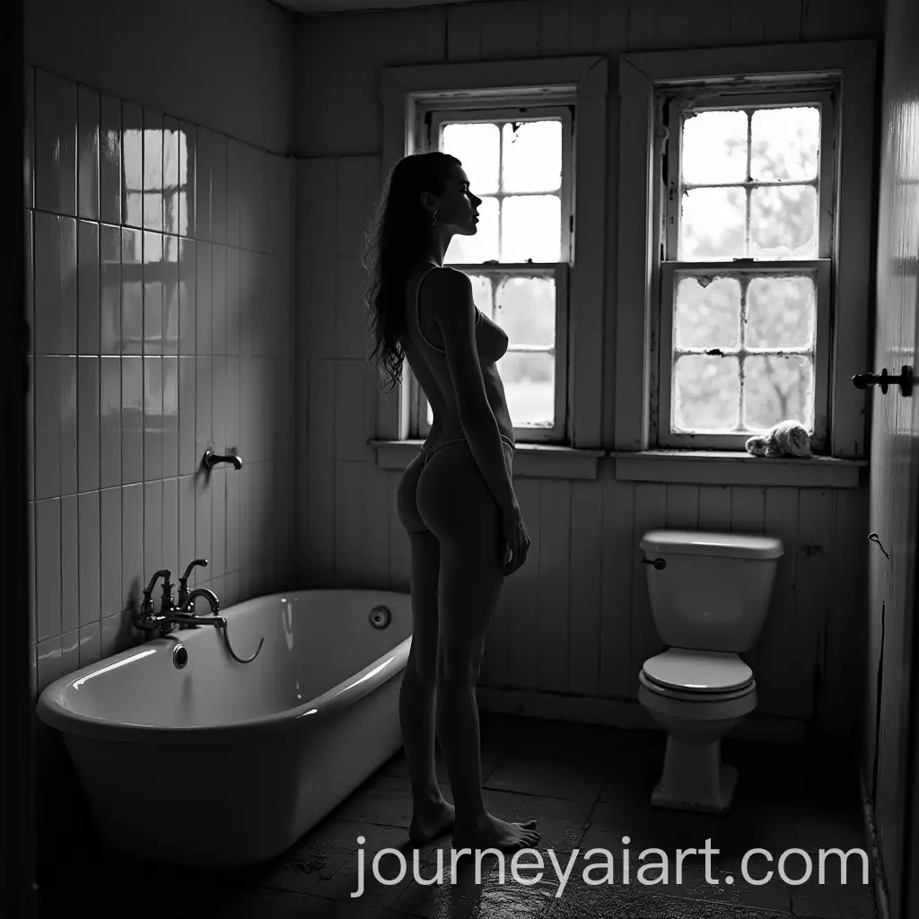 Woman-in-Abandoned-Bathroom-of-an-Old-House-with-Broken-Windows-and-Water
