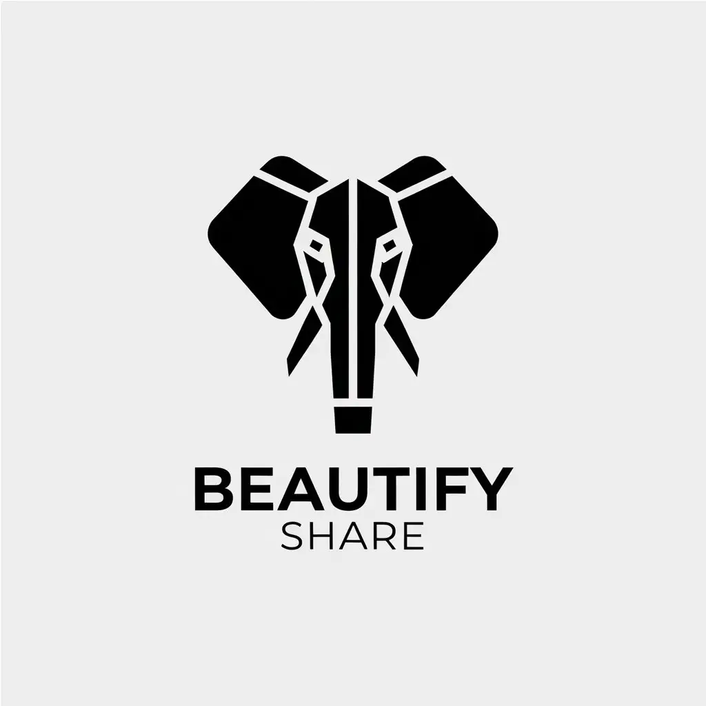 a vector logo design,with the text "Beautify Share", main symbol:Using a silhouette of an elephant's head, create an abstract impressionist and geometric style app icon, with simple shapes and lines,Minimalistic,be used in Internet industry,clear background