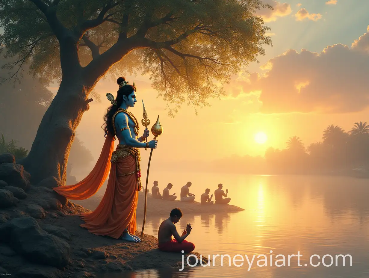 Lord-Vishnu-at-Dawn-by-Serene-Riverbank-with-Devotees