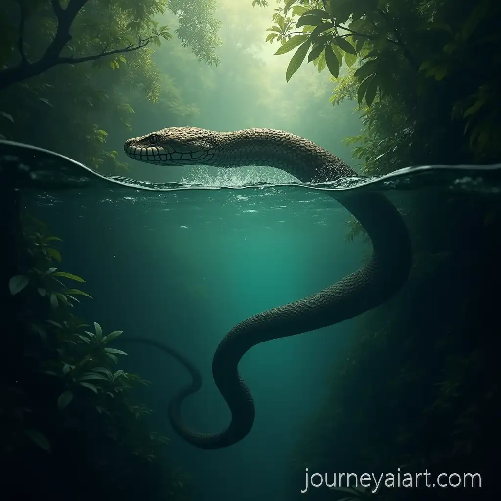 Majestic-snake-in-jungleMajestic-Giant-Snake-Swimming-in-Lush-Jungle-Landscape-by-the-Sea