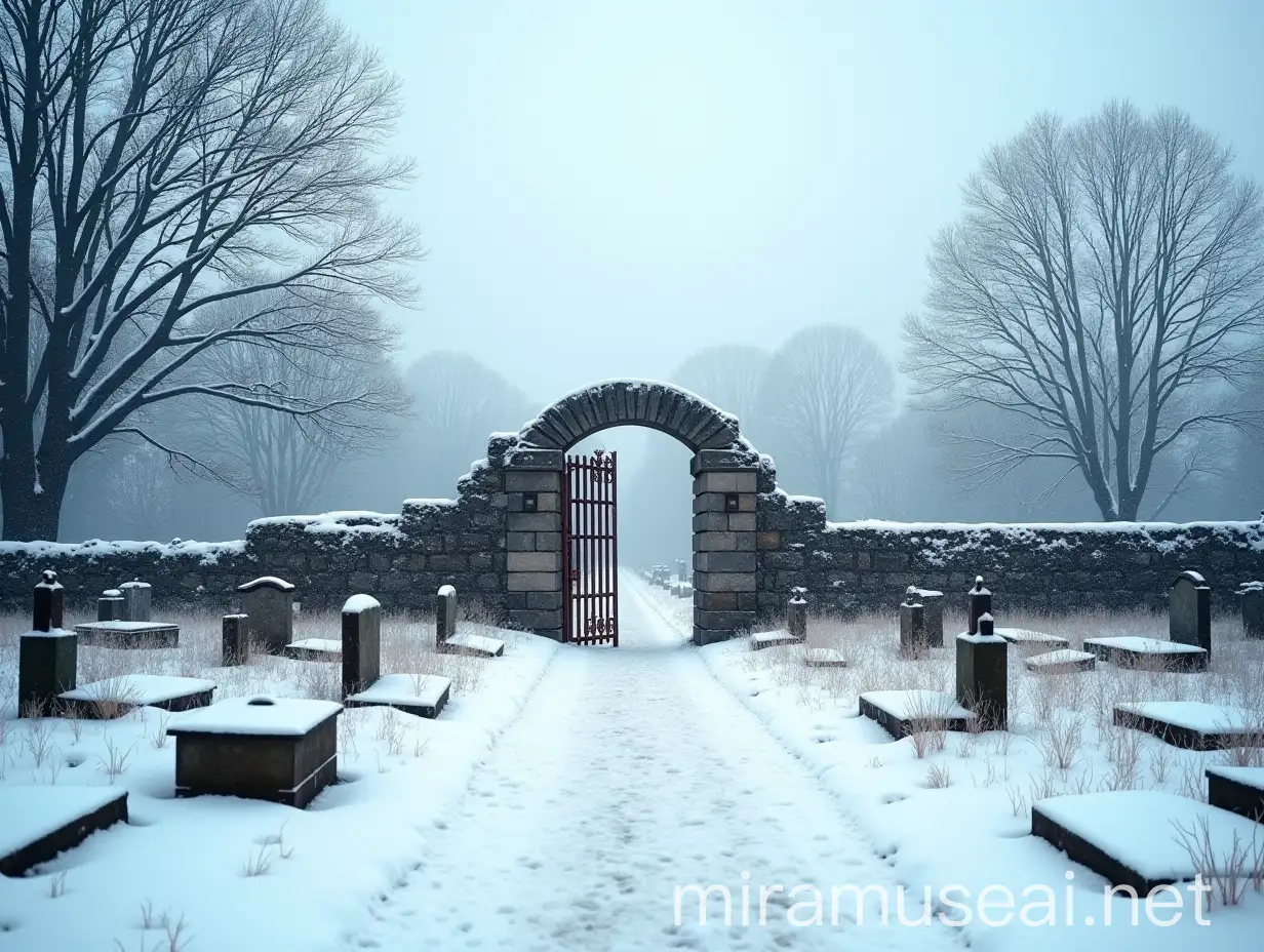 Desolate 18th Century Winter Graveyard Scene